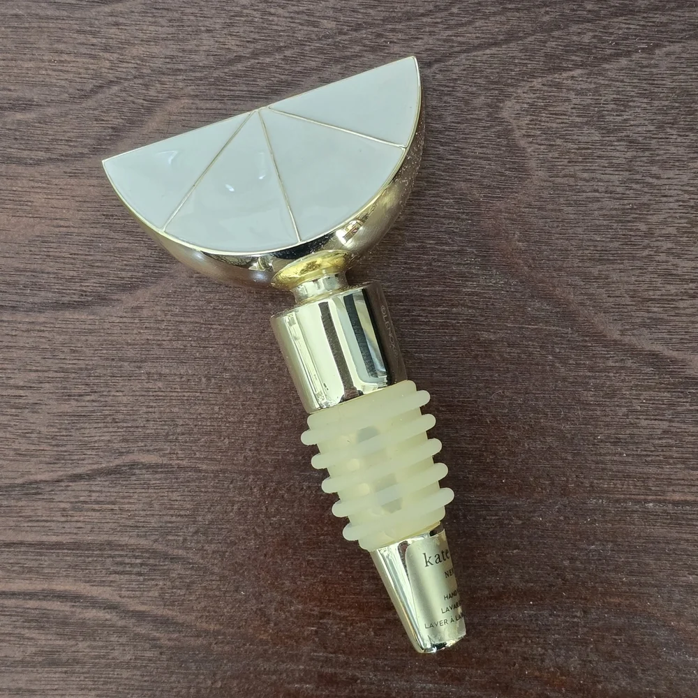 NWT kate spade 'Park Circle' Gold & White Lemon Wedge Prosecco Wine Bottle Stop